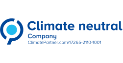 Logo of the Climate neutral Company. STRG is a certified ClimatePartner. Link is clickable for more information and leads to the official website of climate neutral company.